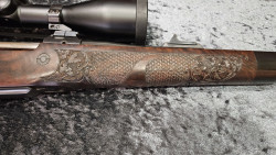 carabine Briano calibre 375 Lion sculpté avec écailles + swarovski